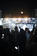 Curious crowd of fans watching music concert