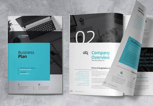 Business Plan Brochure with Brown and Blue Accents