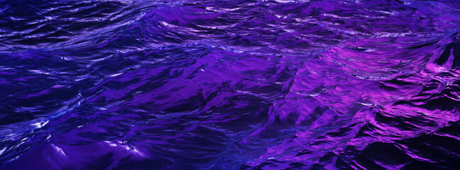 Close up sea waves in a purple retro aesthetic. Panoramic 3D rendering water background