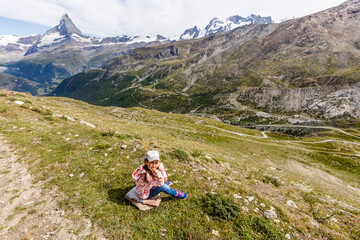 Fototapeta premium Amazing view of touristic trail near the Matterhorn in the Swiss Alps.