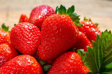 New harvest, plate of ripe red sweet strawberry ready to eat
