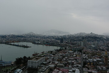 Batumi city after snowfall, aerial view