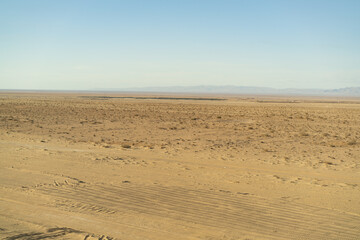 Fototapeta na wymiar Aerial view of the desert, tozeur and its palm grove- western Tunisia - Tunisia