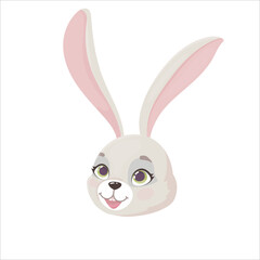 Obraz premium Muzzle of a Cute rabbit in a cartoon style. Emotions in animals. Vector illustration isolated on white background.