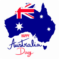 Obraz na płótnie Canvas Happy Australia Day Lettering. Great Australia map with flag. vector illustration.