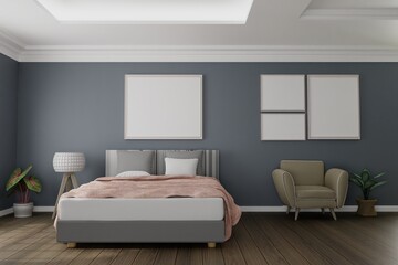 Fototapeta na wymiar bedroom picture frame interior 3d rendering