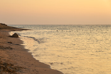 Fototapeta na wymiar Waves on the tropical sandy beach of the red sea.