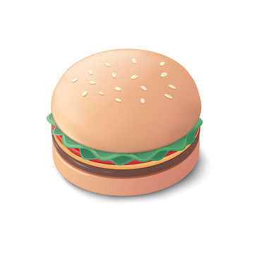 Hamburger sandwich concept. 3d image. Colored illustration.