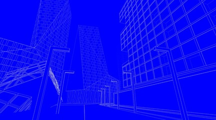 Modern city architecture drawing 3d illustration 