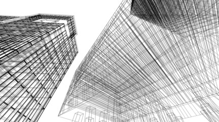 Modern city architecture drawing 3d illustration 