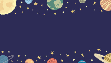Cute planets frame. Vector solar system background illustration.