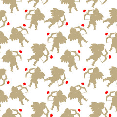 Seamless pattern with silhouettes of cupids. Vector graphics for Valentine's day