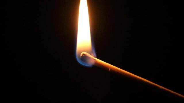 Burning match close up. Full HD slow-motion video of burning match isolated on black background.