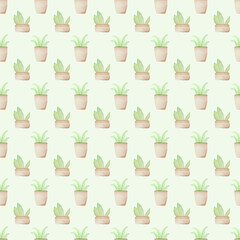 Watercolor Decorative Plants Seamless Pattern
