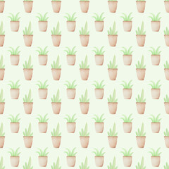 Watercolor Decorative Plants Seamless Pattern