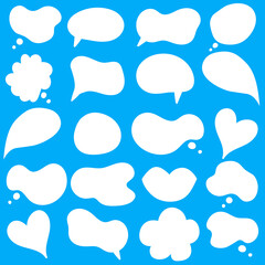 Speech bubble phrases hand draw big set . Online chat clouds with different words comments information shapes vector isolated on white background. Stock illustration