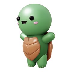 Turtle cute character cartoon 3D illustration.