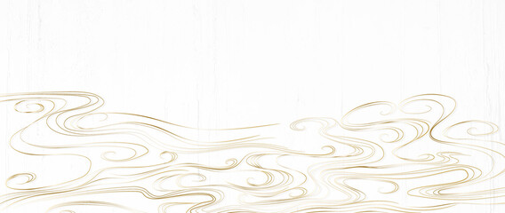 Japanese drawing ornament with waves from lines. Classic oriental banner in gold color for decor, design, print