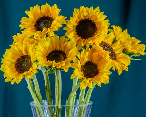 A bunch of colorful sunflowers, similar to a Van Gogh painting