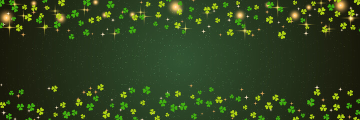 St.Patrick's Day vector banner template. Green background with colorful clover leaves
