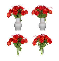 3d rendering rose flower red set elements