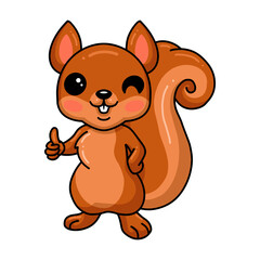 Cute little squirrel cartoon giving thumb up