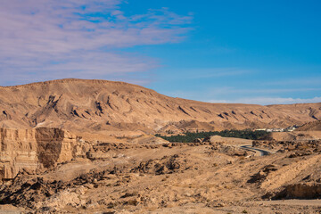 view of South mountain in western Tunisia close to Sahara -Tozeur governorate - Tunisia 
