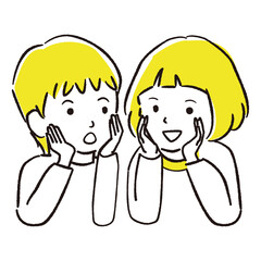 手描き1color   男の子女の子　こっそり教える