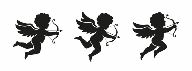 Three cute little cupid silhouettes. - 478413455