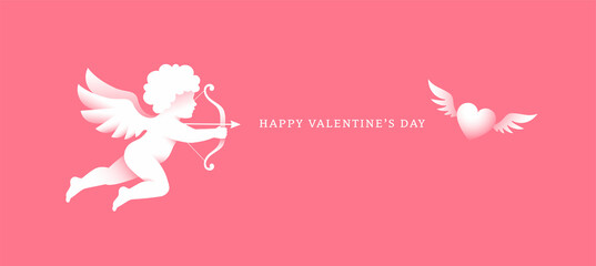 Valentine's Day design with cupid illustration and flying heart. - 478413457