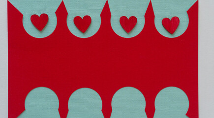 row of hearts within a fancy paper shape
