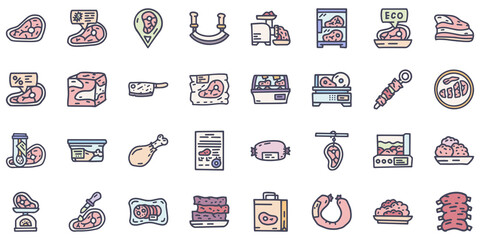 Butcher shop color vector doodle simple icon set