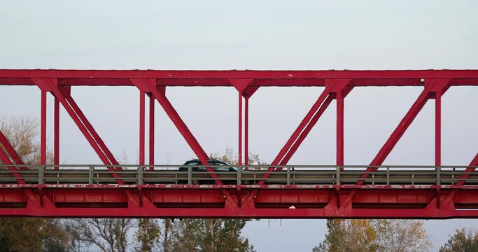 Coruche Road Bridge - Vehicles Driving At Ponte General Teofilo da Trindade Over Sorraia River In Coruche, Portugal. - wide static