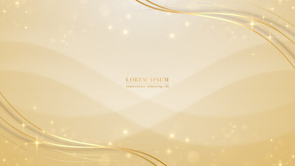 Golden lines and light shiny with curve shape abstract background. vector illustration