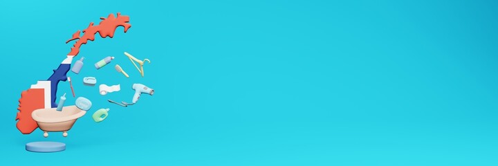 3d rendering of using bathroom equipment in Norway for data display social media and website cover