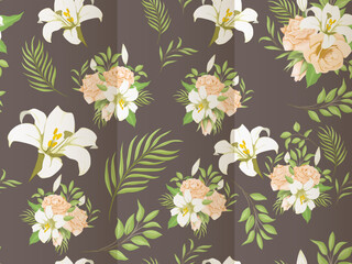 Beautifull Seamless Pattern Design With Lily Flower