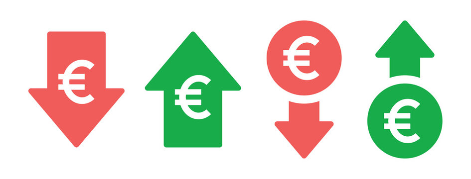 Value of Euro money rising and decreasing icon. 