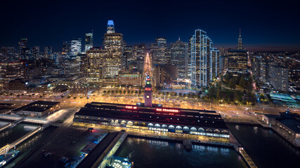 Fototapeta na wymiar San Francisco Skyline Aerial View at Night