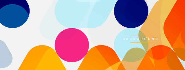 Color bubbles and rounded geometric shapes on white. Vector geometric minimal abstract background for wallpaper, banner, background, landing page