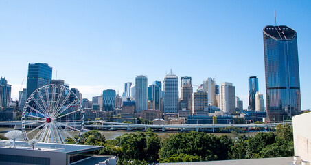 Brisbane southbank australia landmark building and turning wheel with blue sky,tourism holiday.