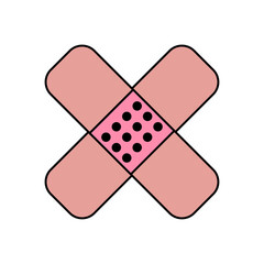 Adhesive plaster icon. Pink sign. Crossing element. Medicine symbol. Cartoon design. Vector illustration. Stock image. 