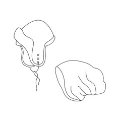 Interesting style of a winter hats. Vector outline illustration. Suitable for use as a technical drawing, for the fshn industry, on sites, in the form of icons, for children's books and coloring pages