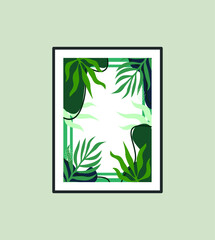 Summer poster element for interior design of office, dinning, and bed room .  Canvas painting for the rooms. Tropical leaves background. Wall art design. 