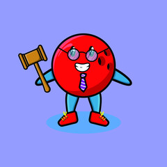 Cute cartoon mascot character wise judge bowling ball wearing glasses and holding a hammer with cute modern style design for t-shirt, sticker, logo element