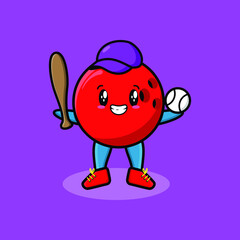 Cute cartoon mascot character bowling ball playing baseball in modern style design for t-shirt, sticker, and logo elements