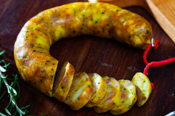 Butifarra - spanish pork sausage with added eggs. High quality photo