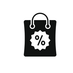 Shopping bag with percentage. Sale, promotion, discount icon flat style isolated on white background. Vector illustration