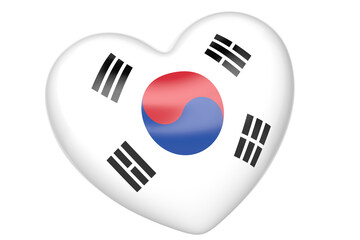 South Korea  national flag on heart. 3D rendering. 3D illustration. - 478430203