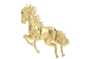 Gold horse isolated on white background. 3D rendering. 3D illustration.