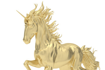 Gold unicorn isolated on white background. 3D rendering. 3D illustration. - 478430248